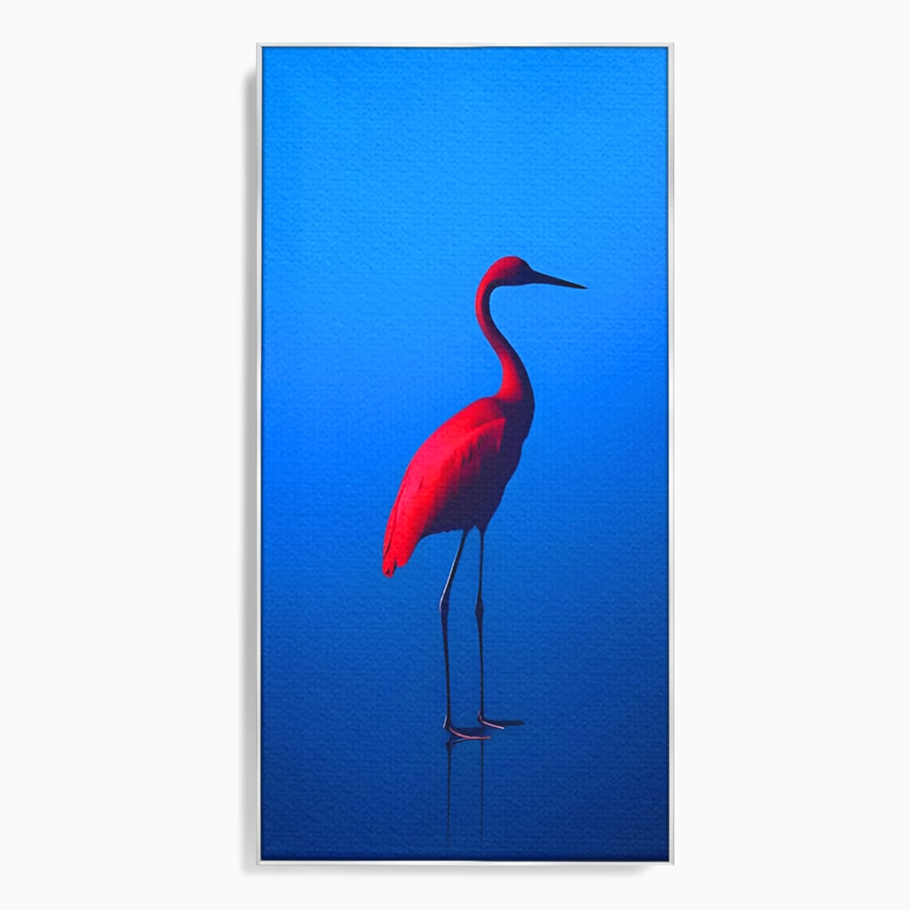 Tablou canvas cu tablou canvas cu pasare flamingo rosie, in rama de aluminiu argintiu